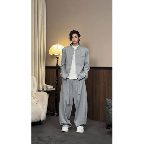 龙叨叨2026春季新款潮流百搭设计师小众款新中式休闲外套长裤套装