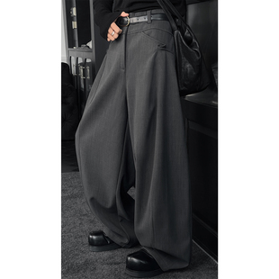 龙叨叨冬季新品美式复古高级感百搭廓形垂感宽松长裤阔腿休闲西裤