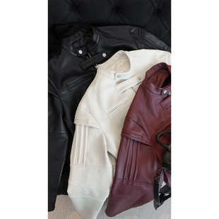 解构设计款 美式 皮衣外套男重工复古立领机车服夹克 新款 龙叨叨秋季