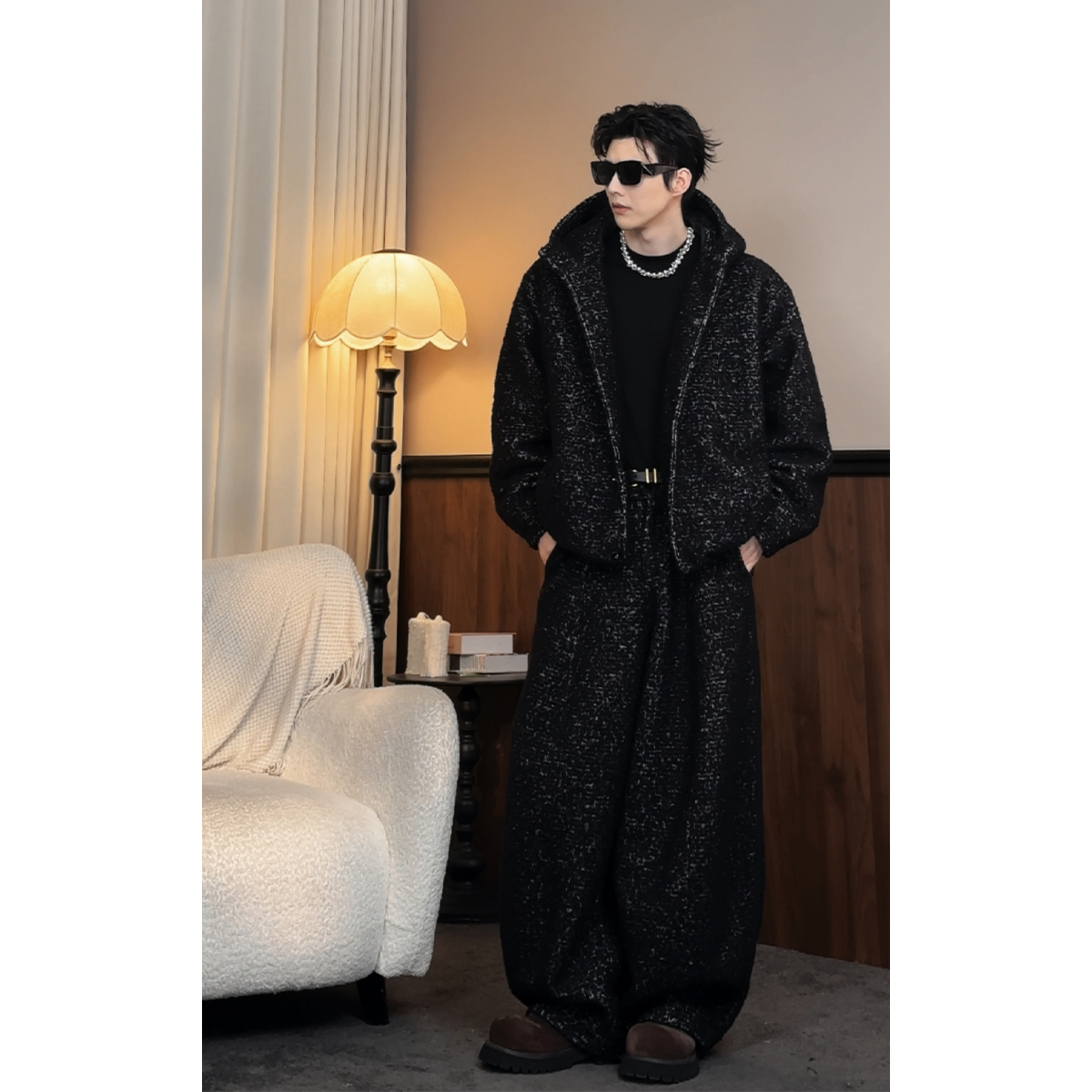 秋冬新品满天星设计高级感厚款羊毛百搭羽绒外套弯刀裤套装