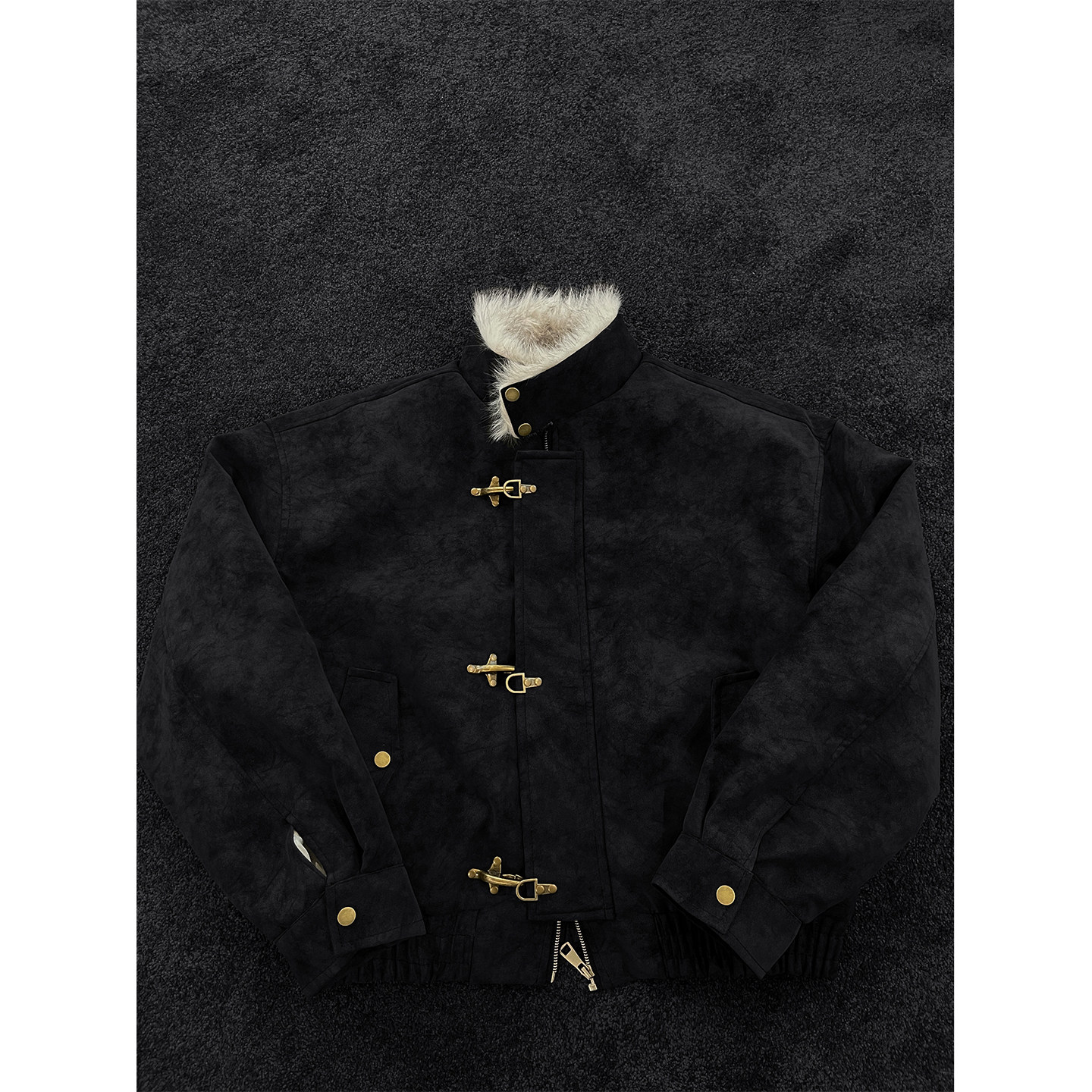 龙叨叨冬季新品美式重磅设计款座山雕外套男潮牌加厚保暖皮衣夹克