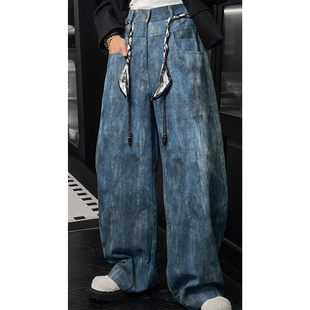 龙叨叨秋季新款潮流复古做旧废土风宽松阔腿垂感百搭休闲长裤