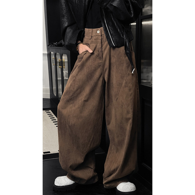 龙叨叨2025早秋新款复古阔腿裤拉链男美式小众设计师结构休闲裤