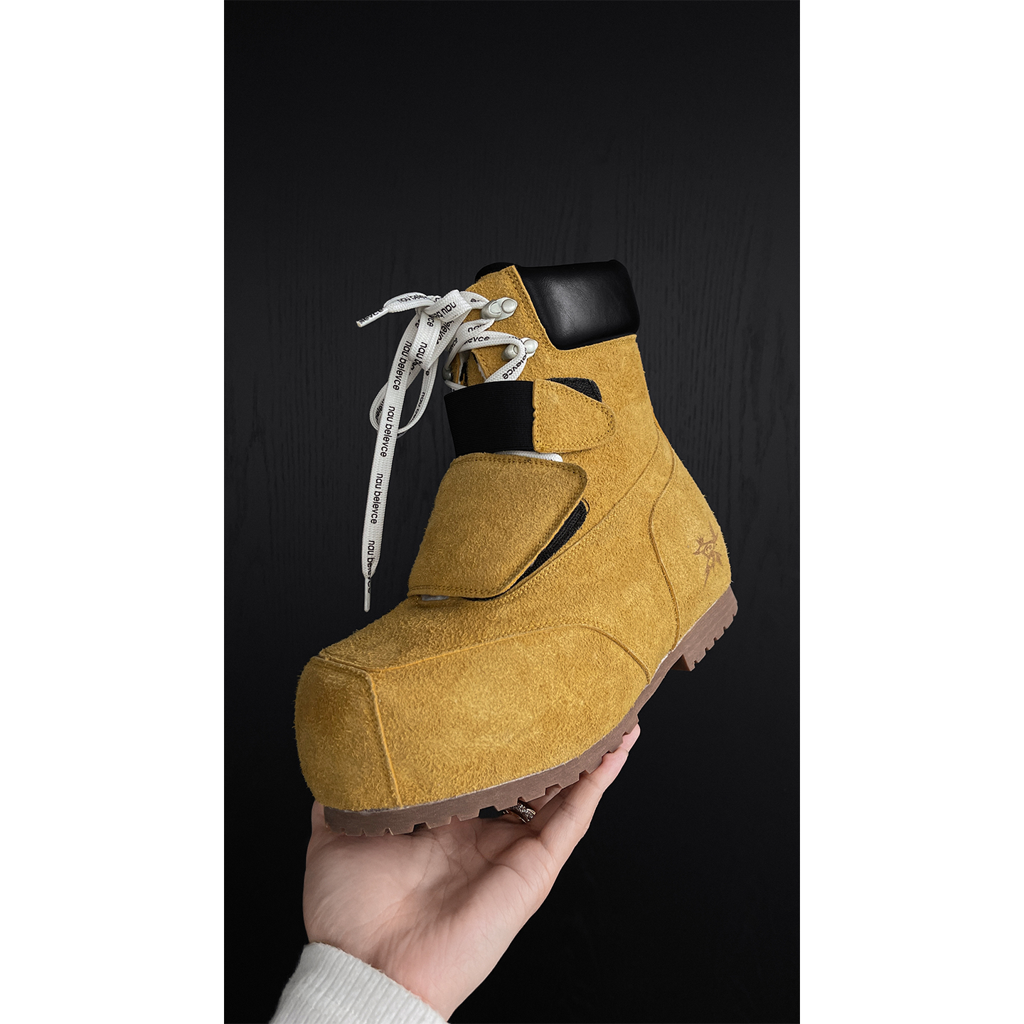 龙叨叨冬季新品原创设计款美式厚底雪地靴潮牌魔术贴保暖马丁靴男