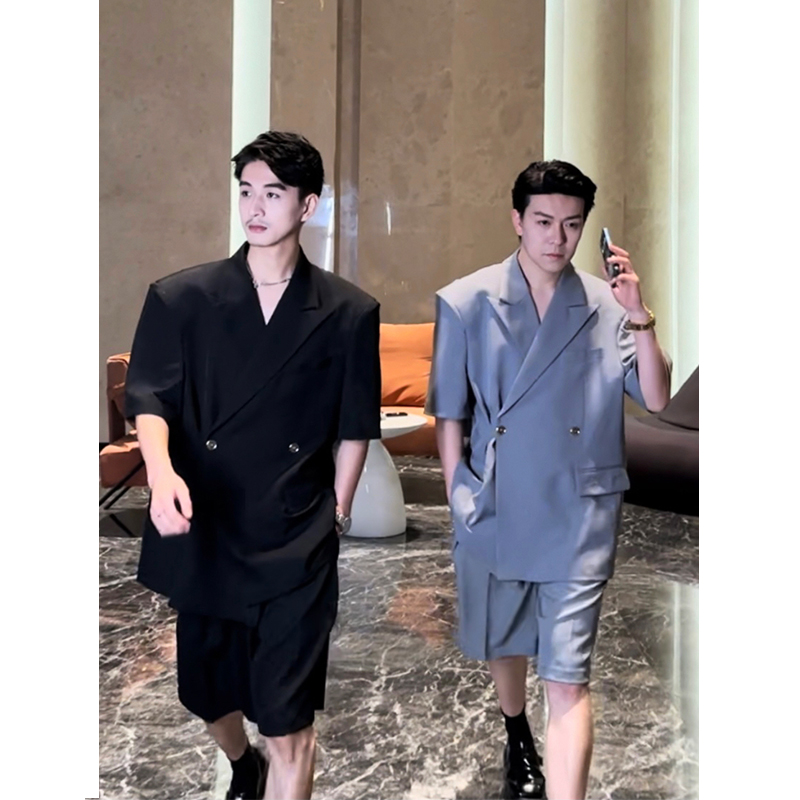 阔版半袖百搭休闲轻薄西服西裤