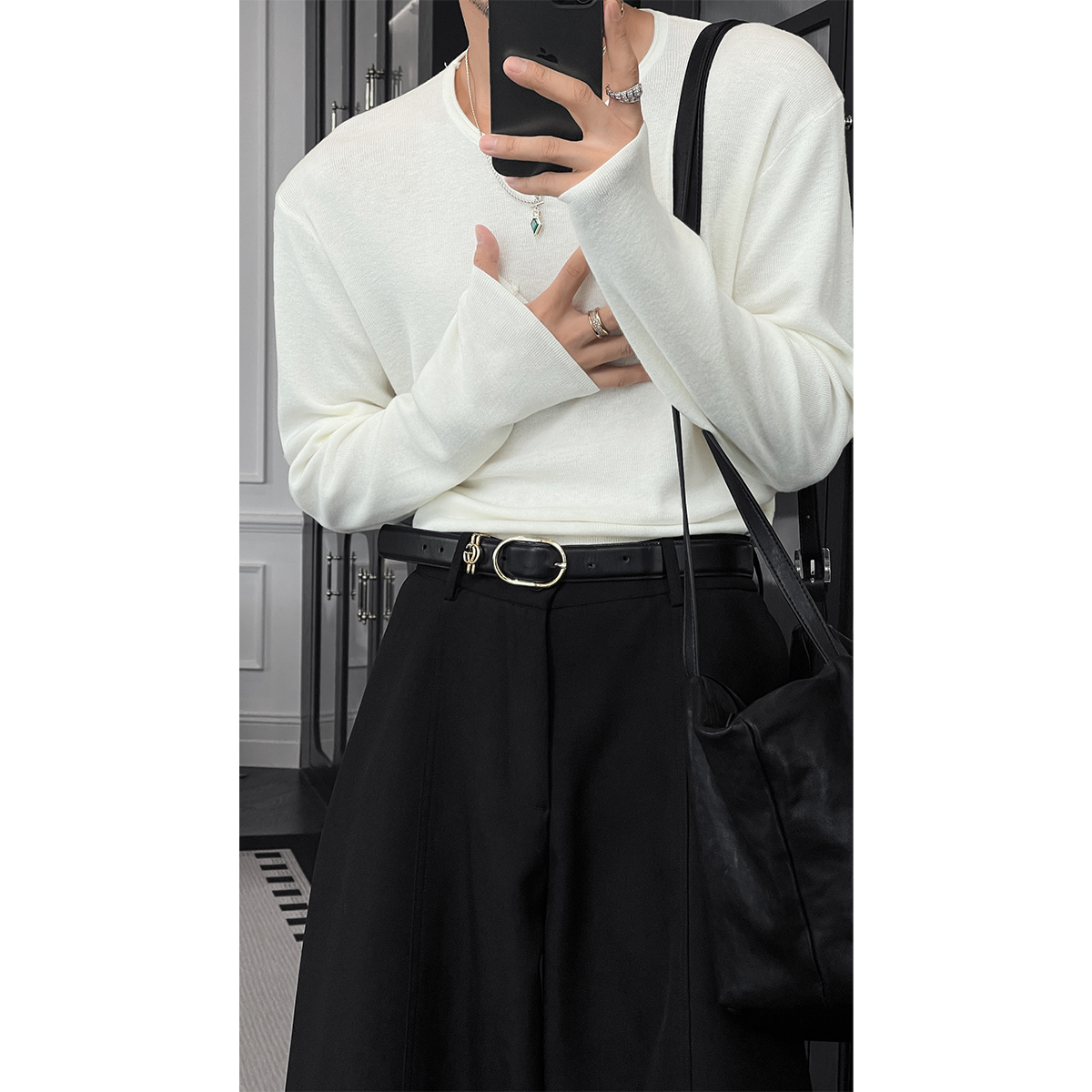 龙叨叨秋季新款潮流复古高级感简约绵羊毛百搭长袖圆领针织衫