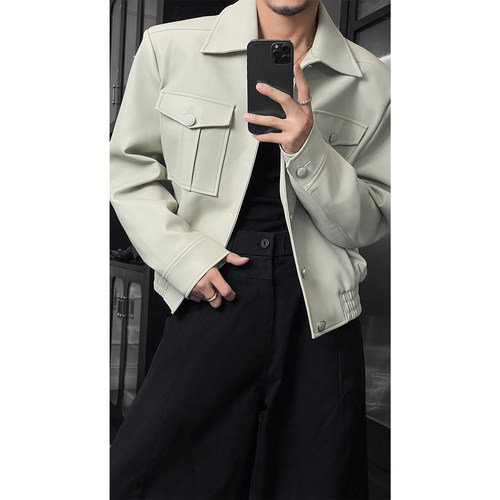 2025早秋新款百搭短款长袖秋季短外套PU皮设计师款休闲夹克皮衣