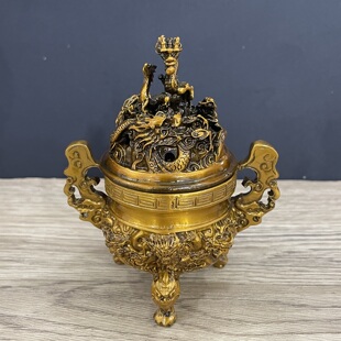 复古中式收藏九龙薰炉三足龙戏珠摆件香炉茶艺家用古玩仿古