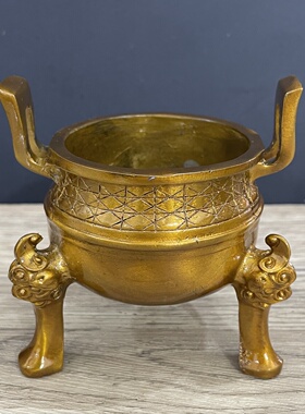 古铜香炉摆件三足青铜鼎盘香佛具开业摆设