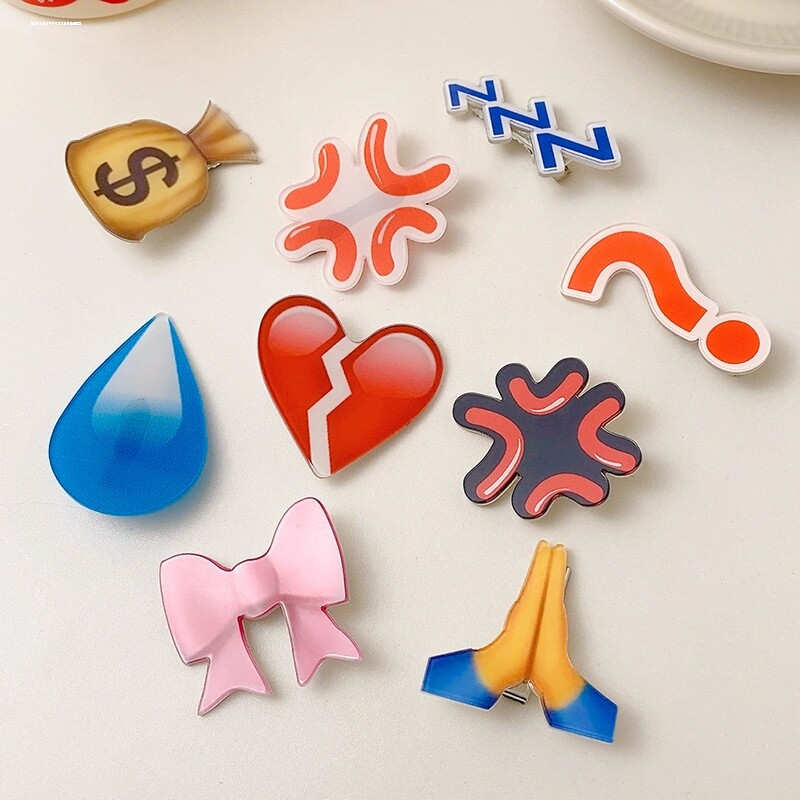 滴汗发夹无语水滴黄豆emoji流汗边夹生气表情包韩国侧边夹子卡子 - 实物图
