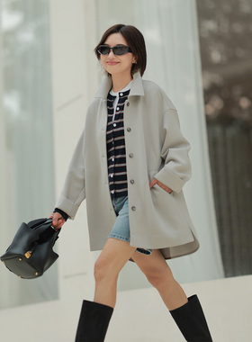 ise“都市轻行”舒适休闲针织宽松灰色中长款外套K2530213