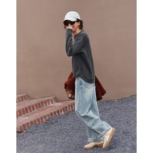 ise“chill 休闲”深灰色半高圆领针织含羊毛桑蚕丝卫衣K2541007