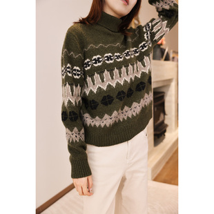 ise“费尔岛之旅”绵羊毛绿色复古针织高龄毛衣K2540896W