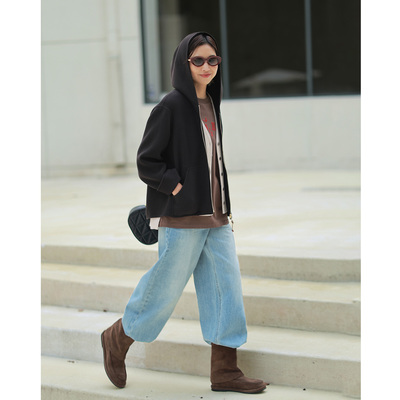 ise“Daily Luxury”系列绵羊毛宽松廓形连帽拉链外套P2540215