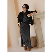 通勤 ise chill 系列炭灰色针织条纹肌理松紧腰长半裙K2530513