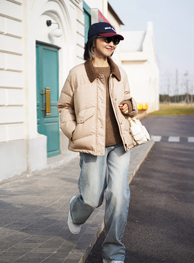 ise“复古巴恩”绵羊毛拼接领重磅加厚羽绒服袜套P2511207