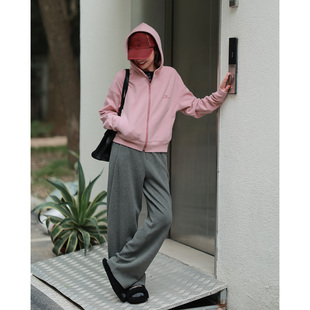 ise“多巴胺 Pink”针织淡粉色刺绣连帽拉链卫衣外套K2540218