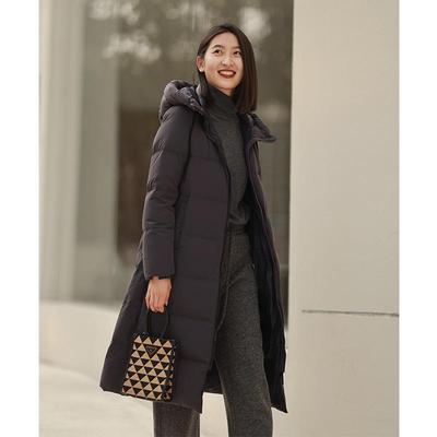 ise“时髦被子”系列加厚深蓝色连帽拉链宽松长款羽绒服P2441243