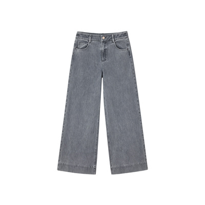 ise“丹宁派对”复古水洗灰蓝色微阔腿牛仔长裤NAAS0608
