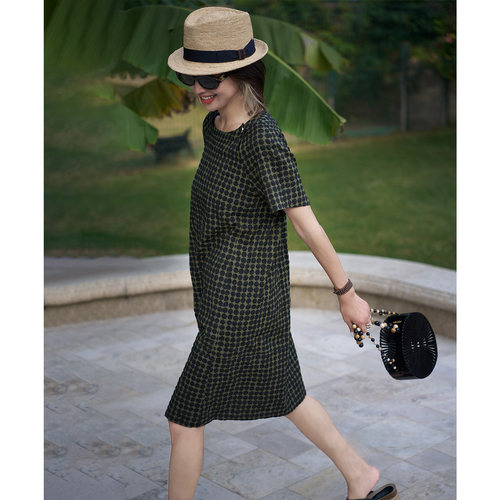 ise“Vintage fashion”100%棉波点圆领肩扣休闲连衣裙P2520787