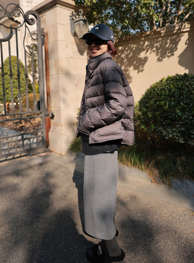 ise“chill 通勤”宽松阔腿绵羊毛灰色加厚九分针织裤K2540645