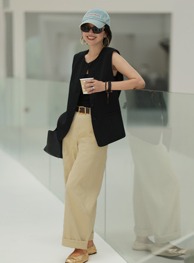 ise“on the road”米黄色水洗宽松体力剪裁休闲牛仔裤N2530612