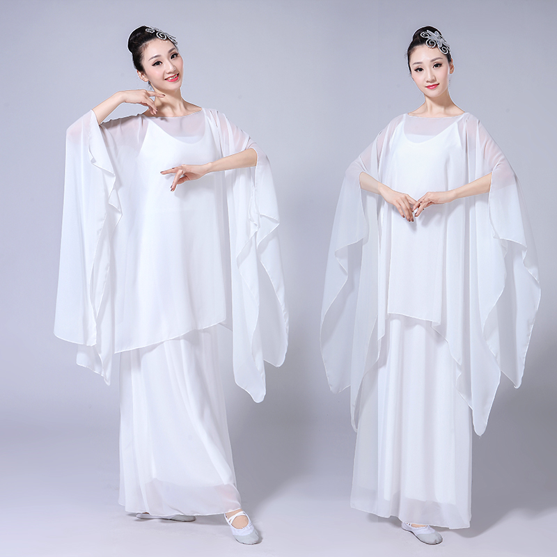 古筝演出服女大童水袖飘逸白色仙女成人吊带长裙民乐儿童琵琶纱裙