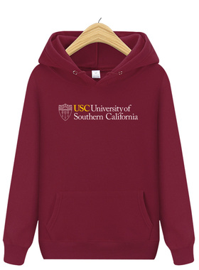 USC美国南加州大学校服卫衣套头连帽欧美简约学生秋冬季加绒外套