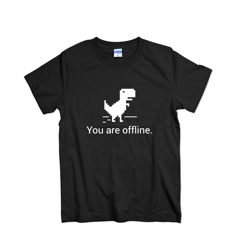 恐龙T恤Chrome404错误You Are Offline极客程序员纯棉男情侣装t恤