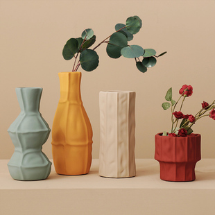 莫兰迪色北欧风格 客厅插花现代简约装 饰摆件 创意ins陶瓷干花花瓶