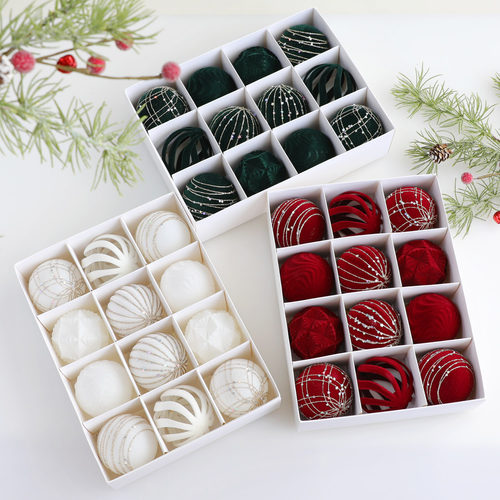 圣诞树挂件场景布置DIY植绒吊球