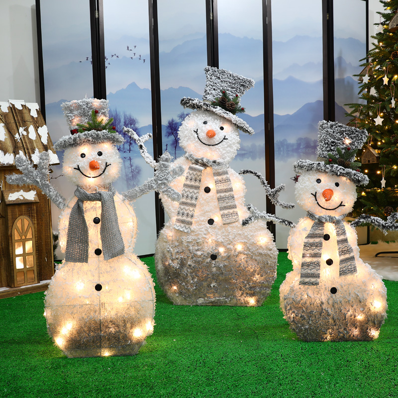 圣诞节装饰品新款创意植绒雪人摆件套餐圣诞树礼物盒家用场景布置