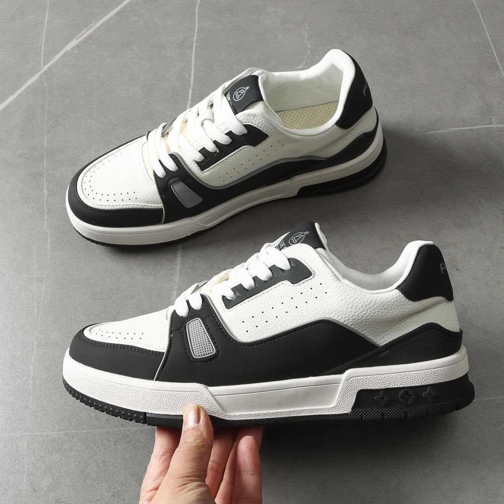 超纤皮+二层牛皮拼接 品牌撤柜秋冬百搭休闲系带黑白撞色版型皮鞋