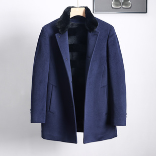 水貂毛领+兔毛皮草内胆+100羊毛！秋冬立领商务中长款毛呢大衣男