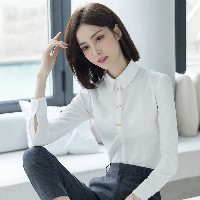 白衬衫女长袖设计感小众时尚新款方领娃娃领衬衣面试职业工装上衣