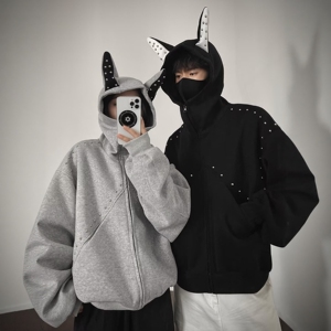 美式重磅铆钉小恶魔连帽卫衣男女