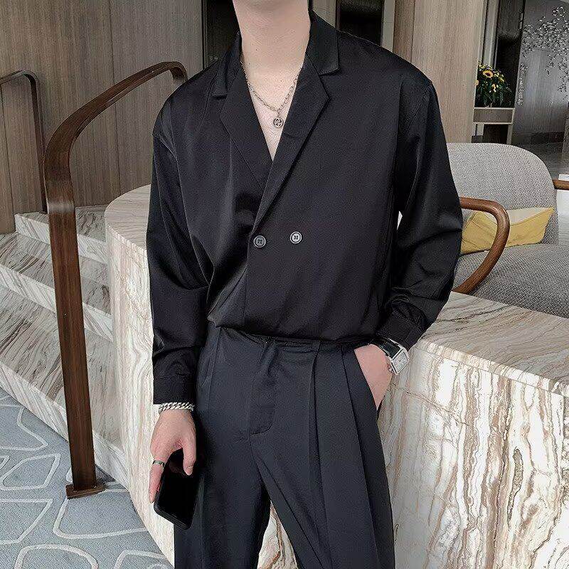 夏季西装领短袖衬衫男休闲宽松