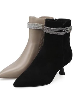 皇冠专柜正品Roberta诺贝达22冬RA228839异形跟水钻钻带尖头短靴