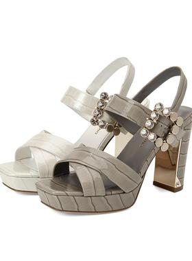 皇冠专柜正品Roberta诺贝达女鞋RM01703水钻饰扣凉鞋（微色差）