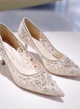 皇冠专柜正品Roberta诺贝达女鞋RL237501春蕾丝高跟尖头透气单鞋