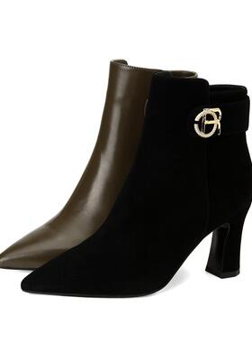 皇冠专柜正品Roberta诺贝达女鞋RA07217粗高跟时装靴冬季气质靴子