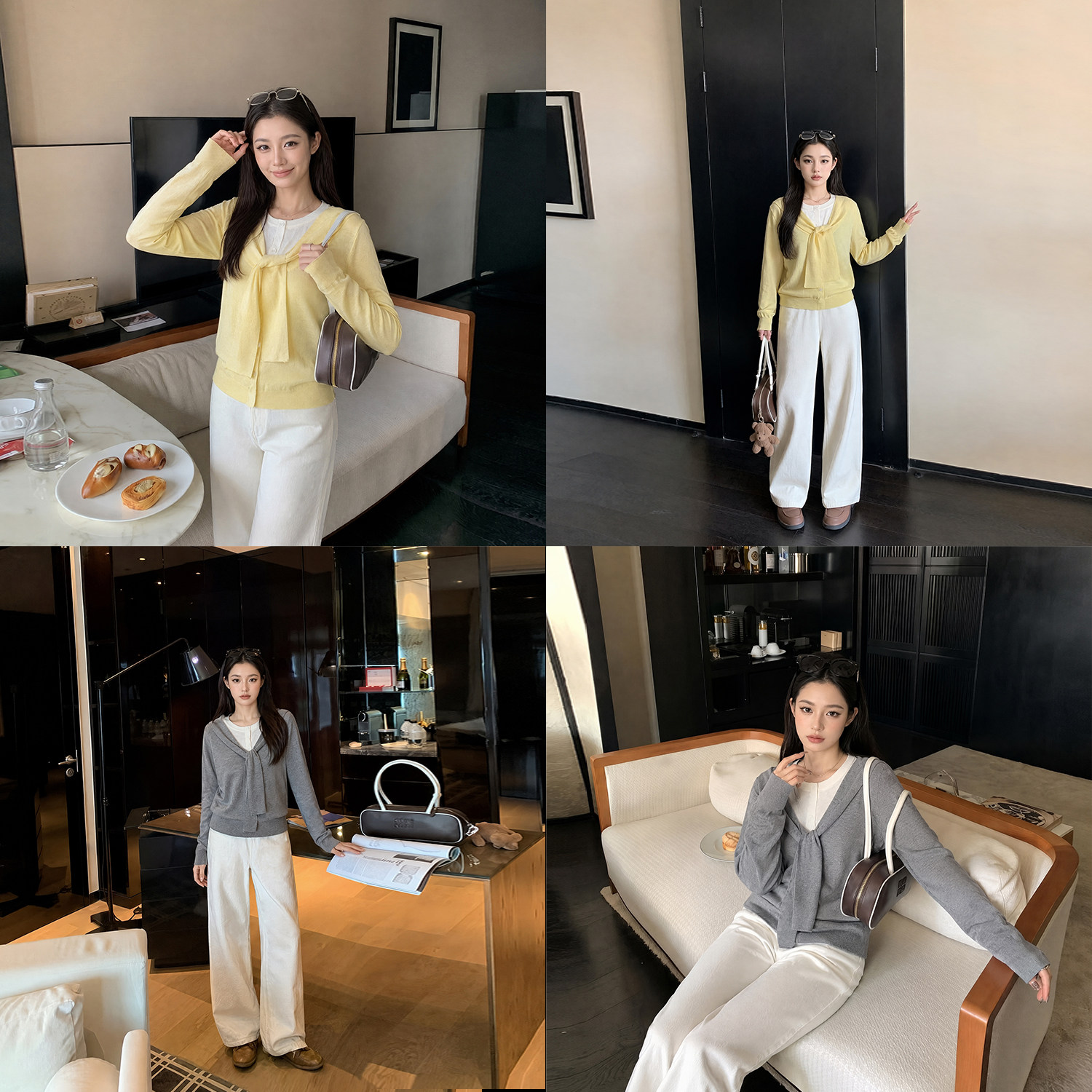 Tinglikes大码女装胖mm韩系慵懒风披肩针织衫套装女秋季休闲长裤