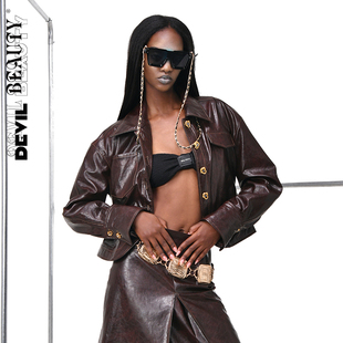 【现货】DevilBeauty新款美拉德外套女廓形收腰皮夹克修身上衣