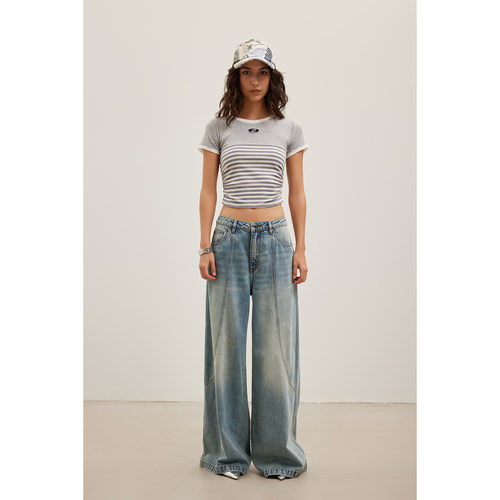 JACFLEURANT条纹拼接短款T恤