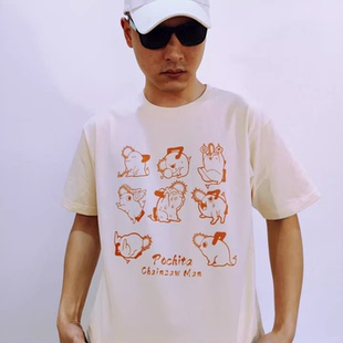 梦话研究所电锯人之波奇塔插画250g棉二本针圆领短袖日系印花T恤