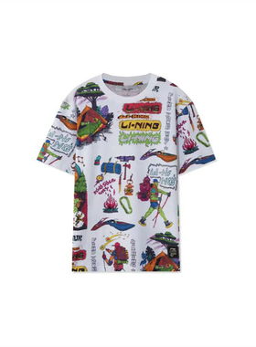 中国李宁T恤CHINATOWN MARKET联名款运动生活系列满印短袖AHSR897