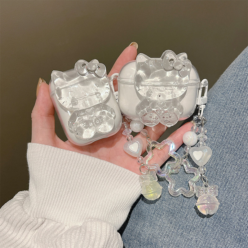 日韩蝴蝶结小猫适用华强北j6保护套华为pro6蓝牙耳机保护壳圆形Airposs6硅胶防摔软壳p63卡通透明i63耳机套盒