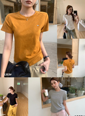 尚品秀1353梦奥282圆领夏修身显瘦百搭雪花棉刺绣短袖T恤韩版女