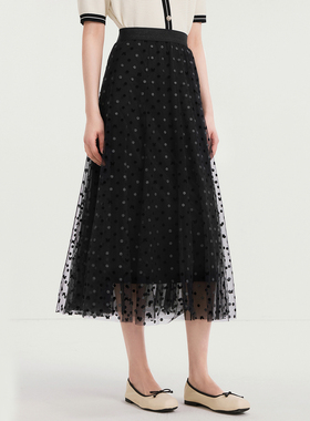 珂莱商场同款2025秋季新款黑色气质百搭松紧腰半身裙女KW03802W0