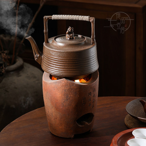 竹里手工粗陶提梁煮茶壶